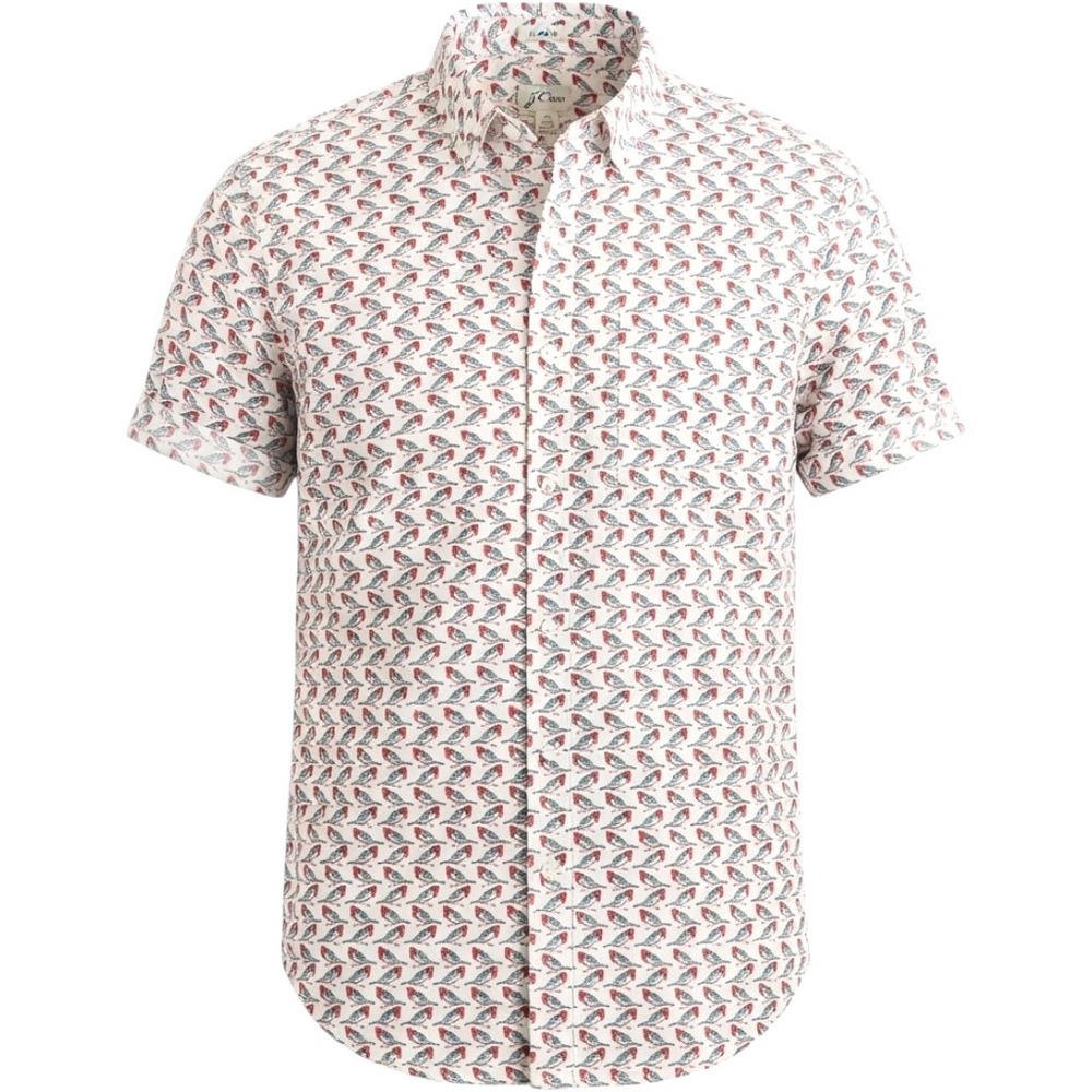 J.Crew Shirt Mens XS White 100% Linen Bird Print Short Sleeve Classic Fit